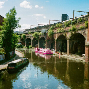 “The Pink Boat” – Manchester. UK cityscape.